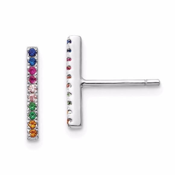 Jewelry - Sterling Silver Colorful CZ Bar Post Earrings